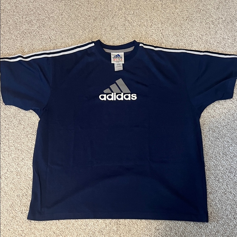 Vintage 90s Adidas Dark Blue Tee with White Logo Mens size large